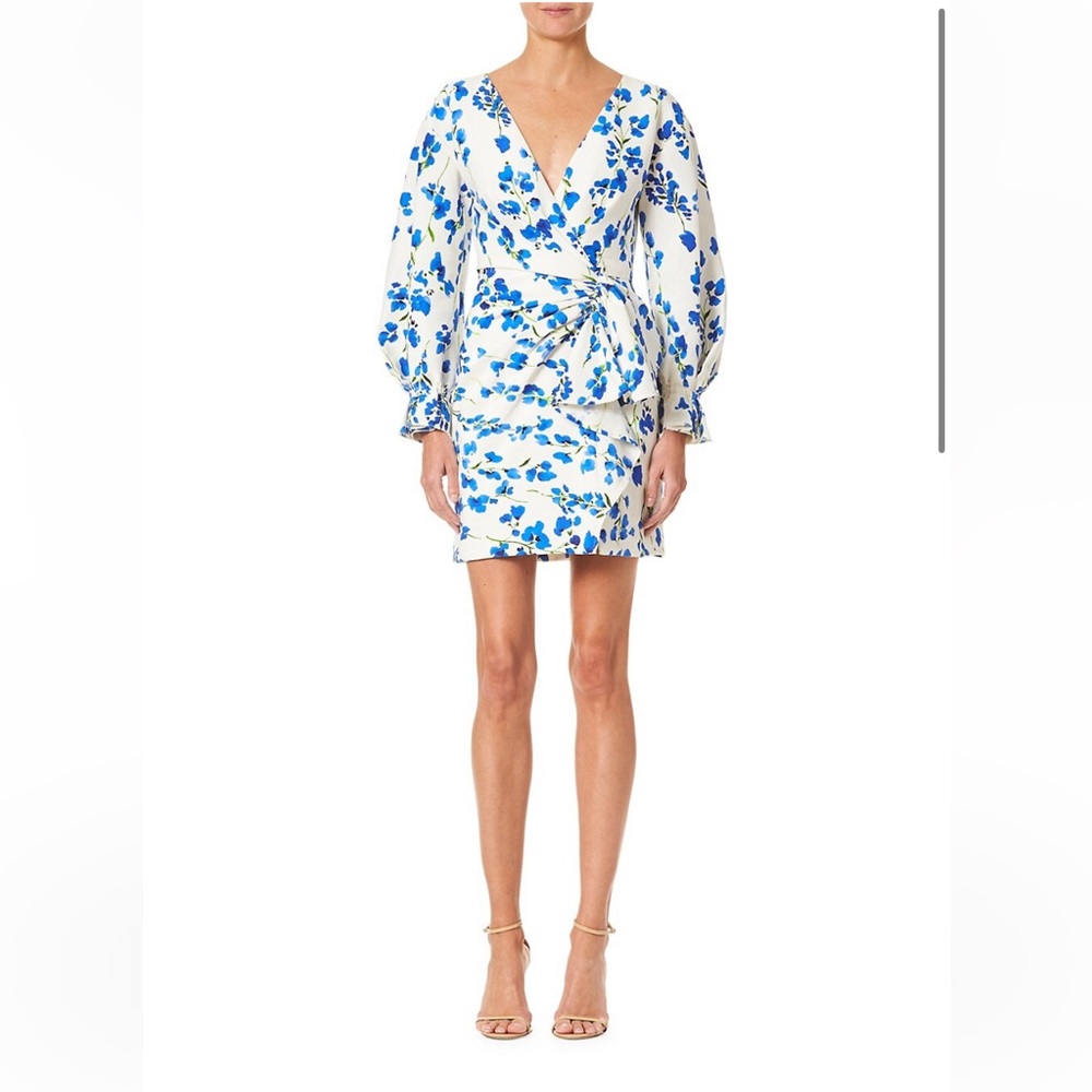 Carolina Herrera Puff Sleeve side bow floral mini dress